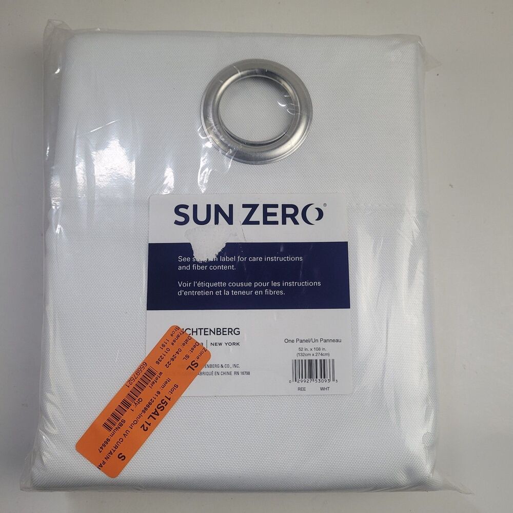 NEW Sun Zero 52 x 108 One Grommet curtain panel 'White' #CT180